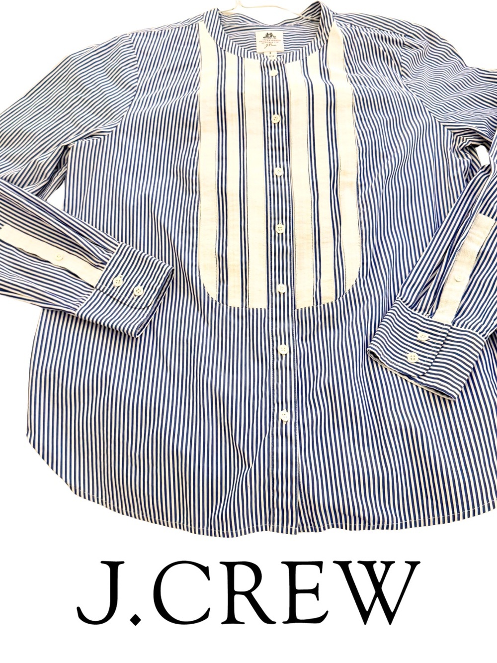J. Crew - Grosgrain-Trimmed, Blue & White Striped Shirt, Size 8. Worn 1x